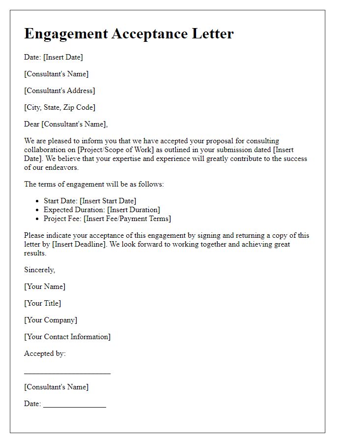 Letter template of engagement acceptance for consulting collaboration