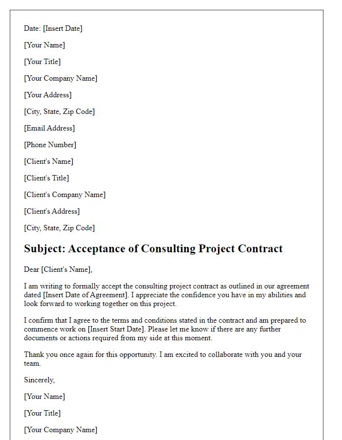 Letter template of formal acceptance of consulting project contract