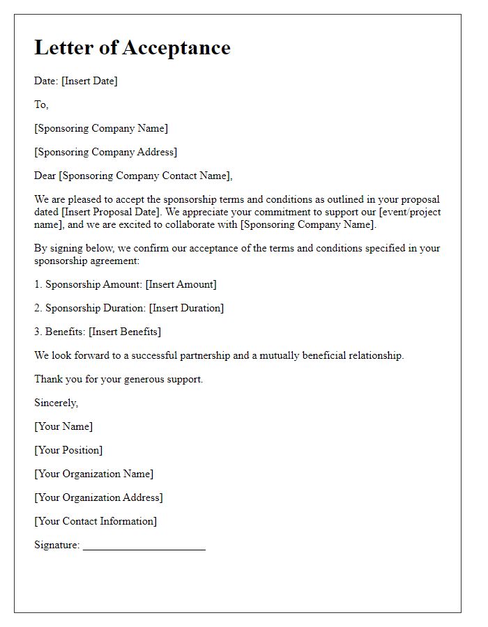 Letter template of Acceptance of Sponsorship Terms and Conditions