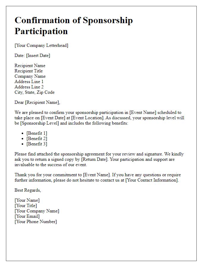 Letter template of Confirmation of Sponsorship Participation