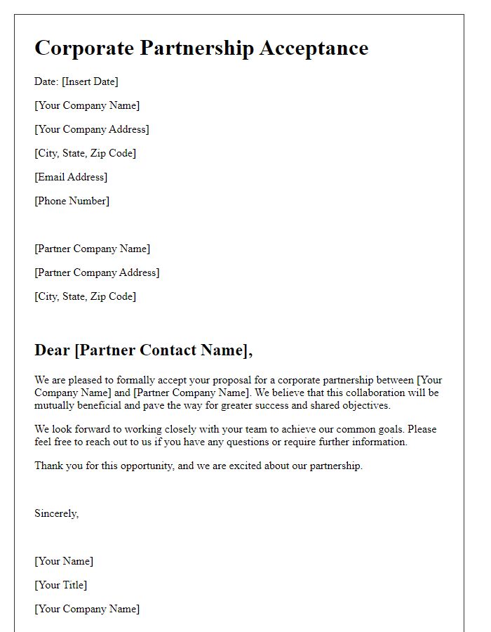Letter template of Corporate Partnership Acceptance