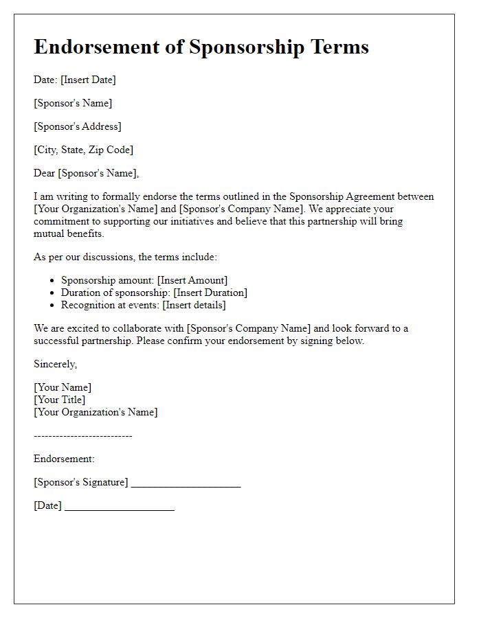 Letter template of Endorsement of Sponsorship Terms