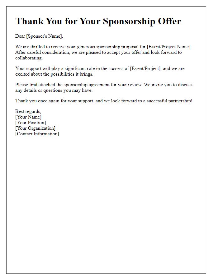 Letter template of Positive Response to Sponsorship Offer