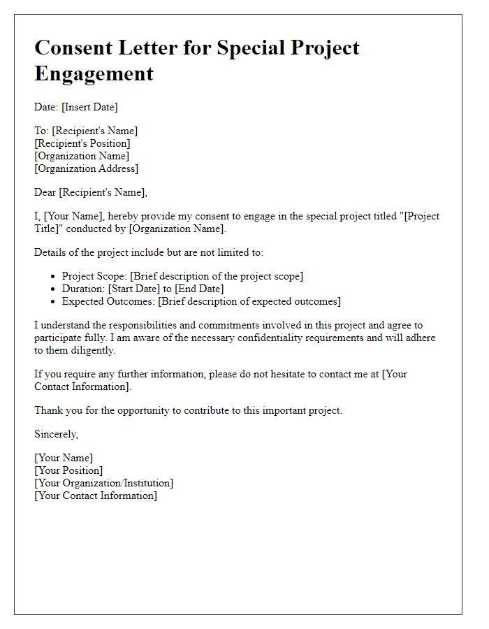 Letter template of consent for special project engagement