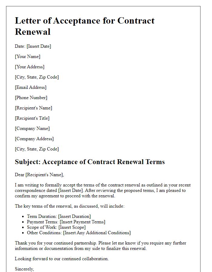 Letter template of acceptance for contract renewal terms