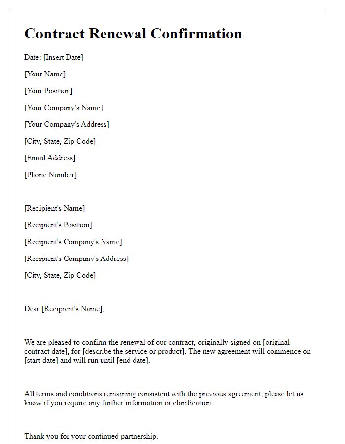 Letter template of confirmation for contract renewal agreement