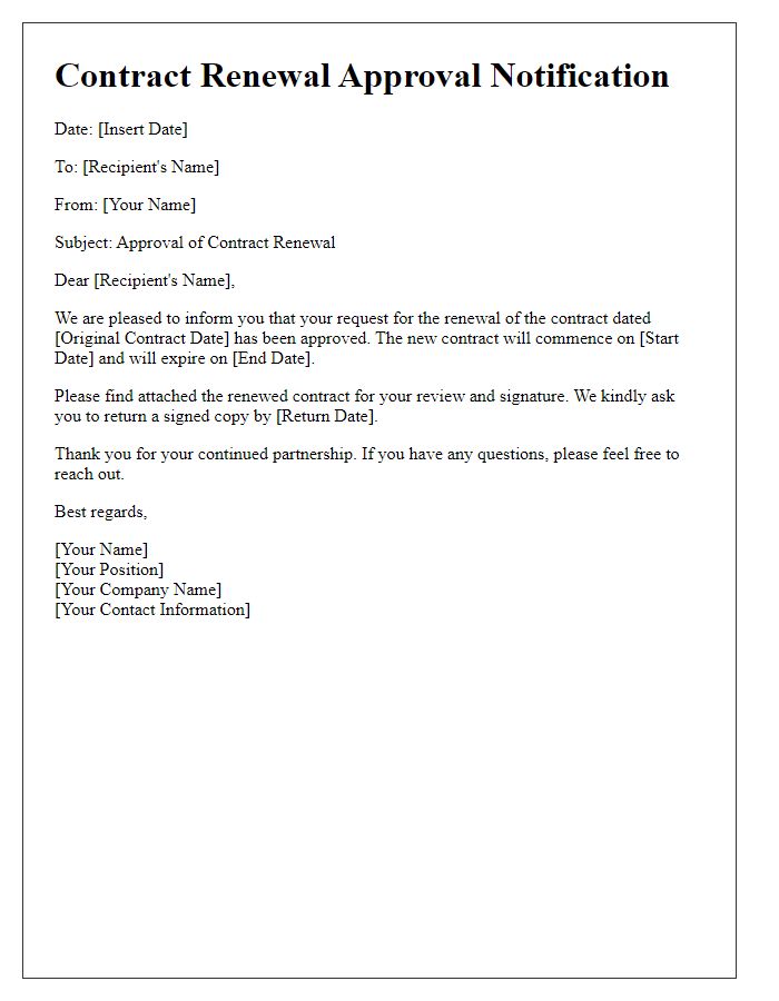 Letter template of notification for contract renewal approval