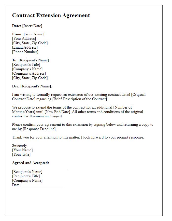 Letter template of written agreement for contract extension