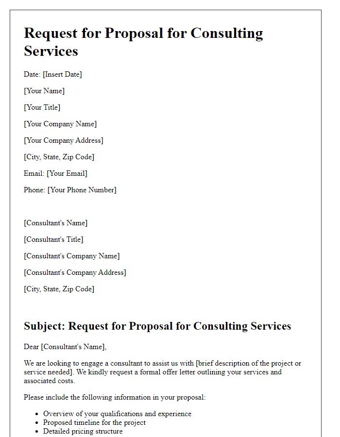 Letter template of formal offer letter request for consulting services.