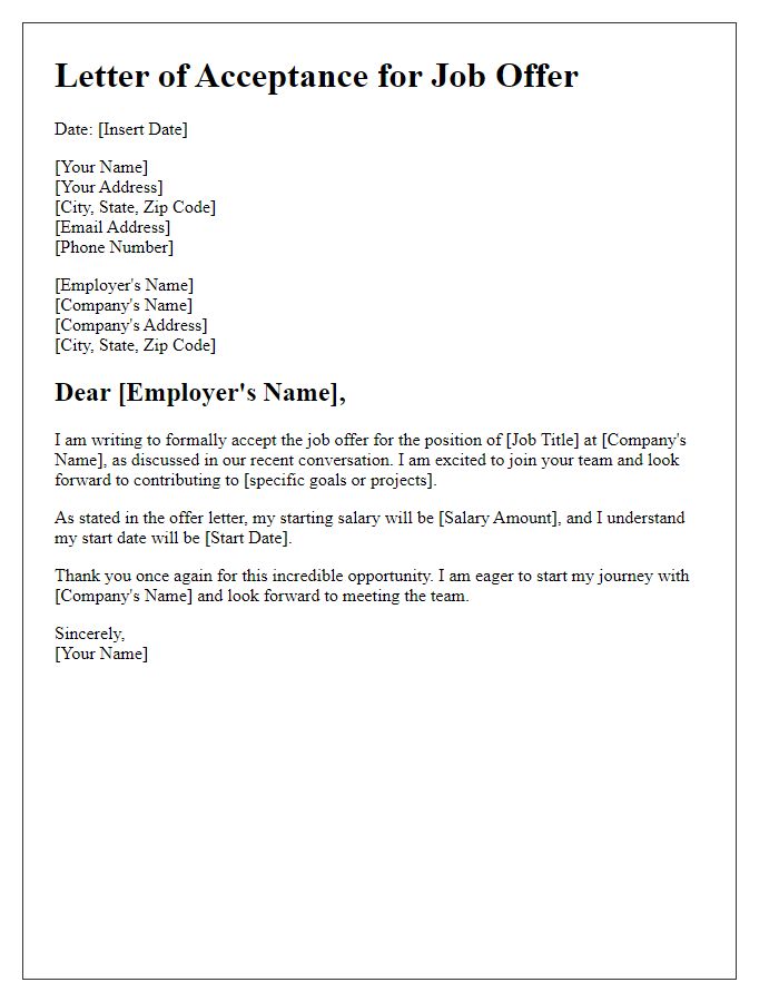 Letter template of acceptance for job offer