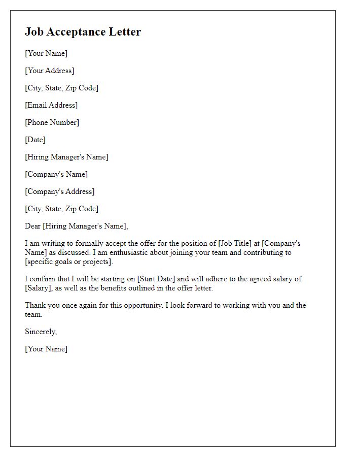 Letter template of acceptance of job position