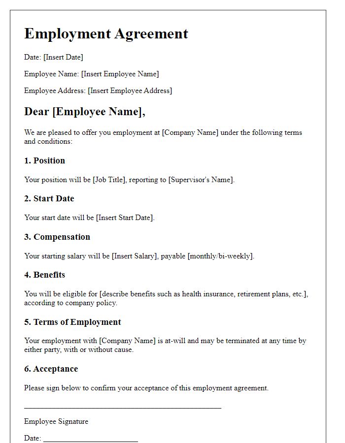 Letter template of agreement to terms of employment