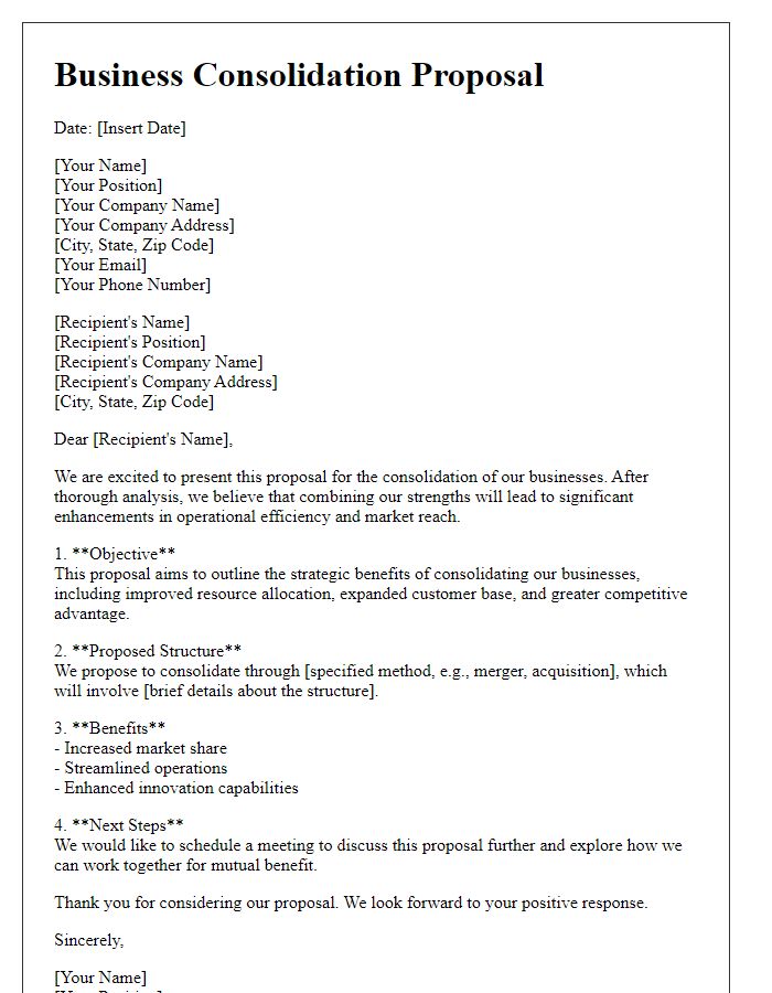 Letter template of business consolidation proposal