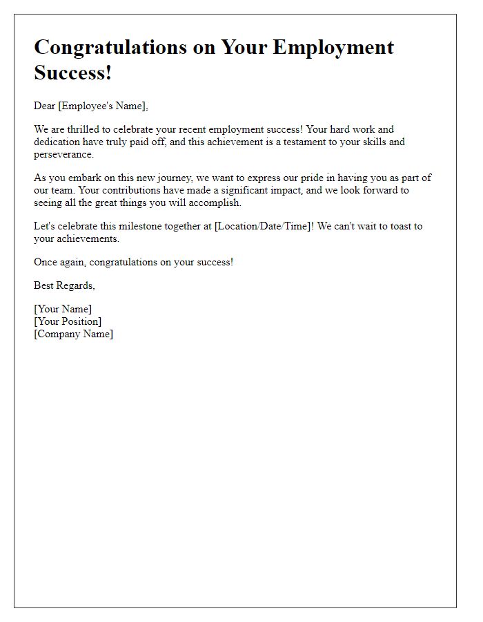 Letter template of celebration for your employment success