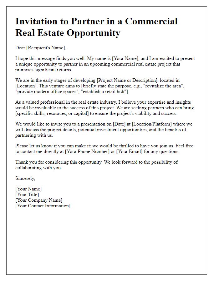 Letter template of Commercial Real Estate Partnership Invitation