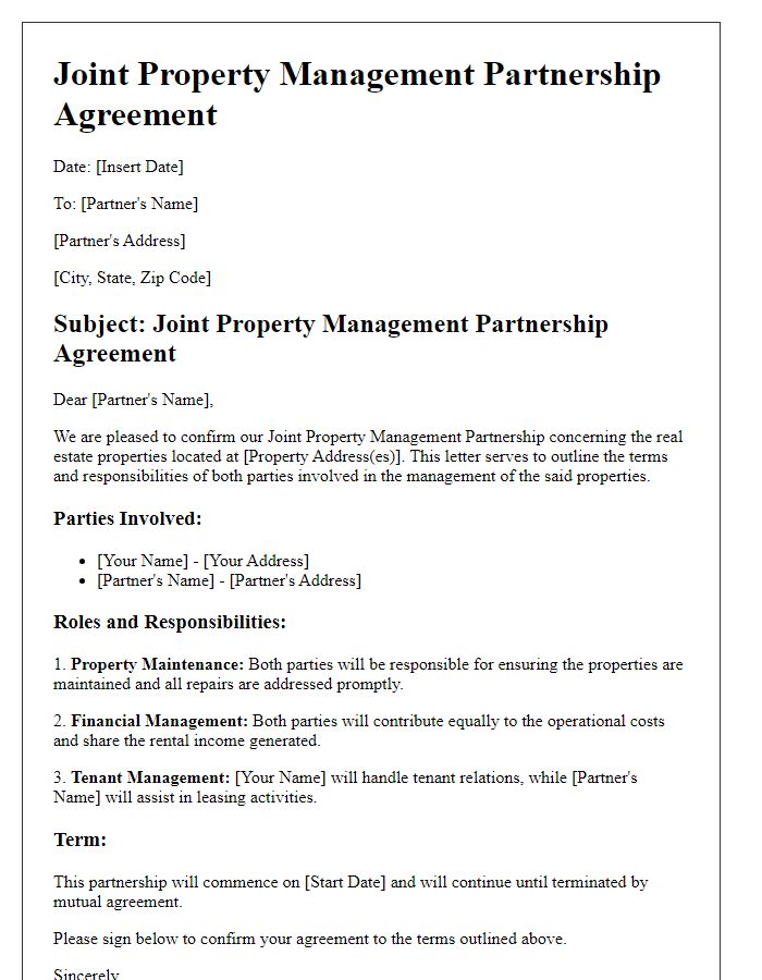 Letter template of Joint Property Management Partnership