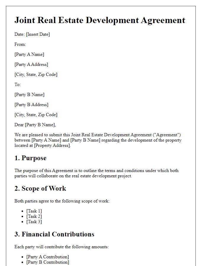 Letter template of Joint Real Estate Development Agreement