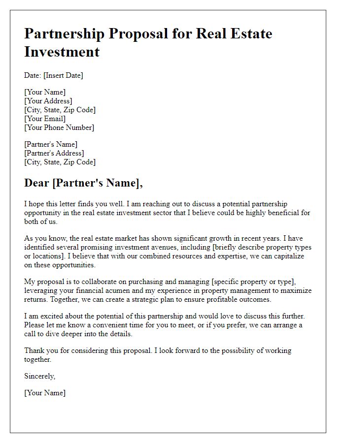 Letter template of Partnership Proposal for Real Estate Investment