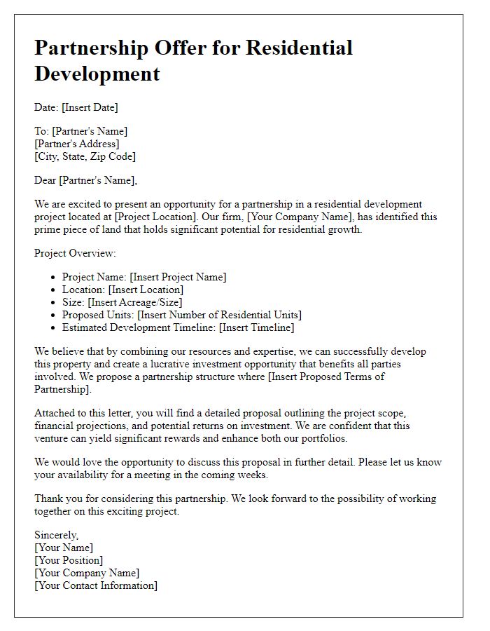 Letter template of Real Estate Partnership Offer for Residential Development