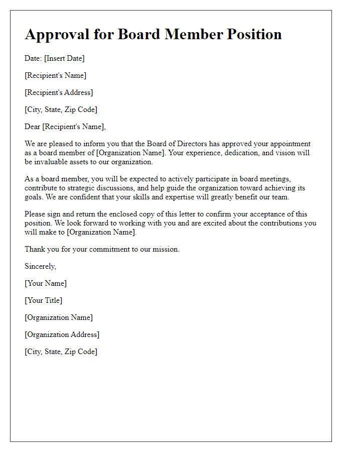 Letter template of Approval for Board Member Position