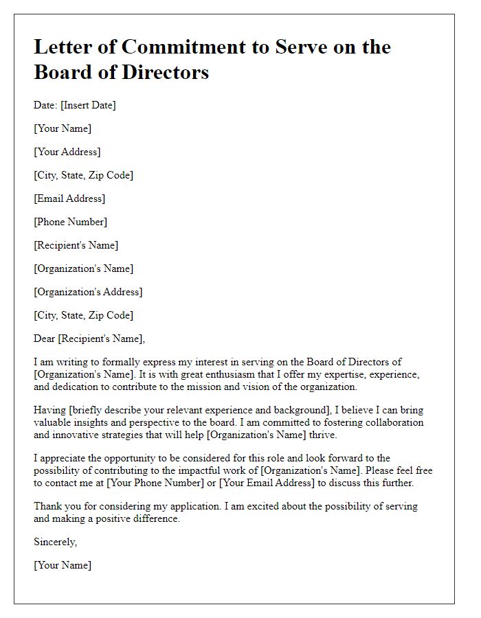 Letter template of Ready to Serve on Board of Directors