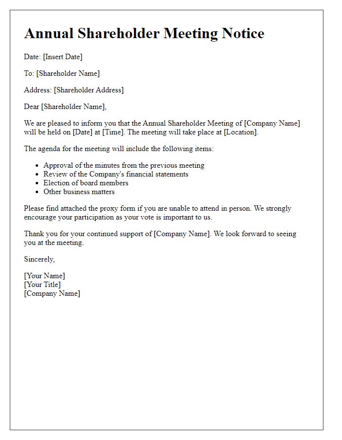 Letter template of Annual Shareholder Meeting Notice