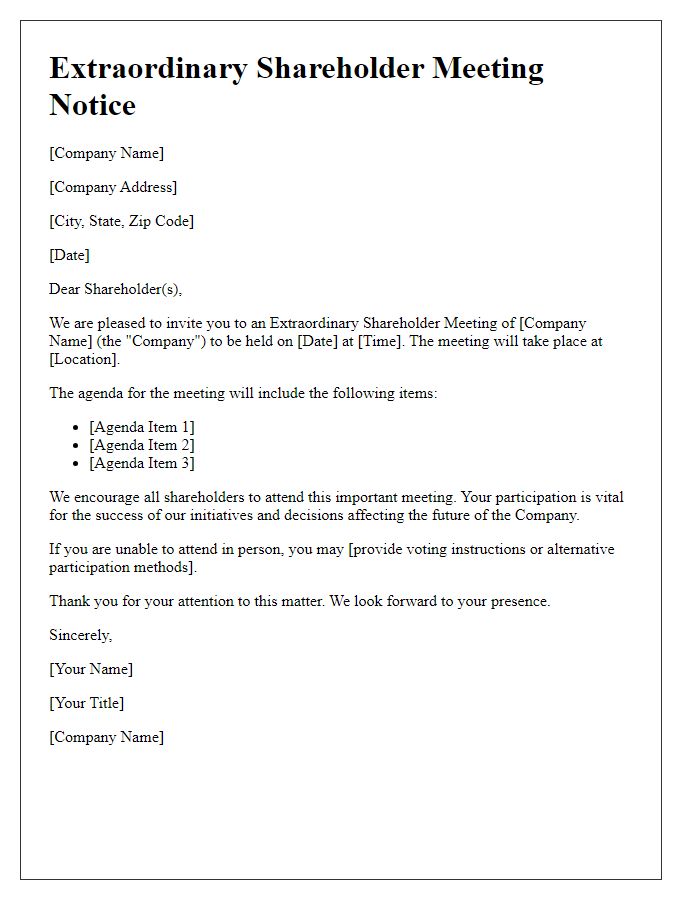 Letter template of Extraordinary Shareholder Meeting Notice