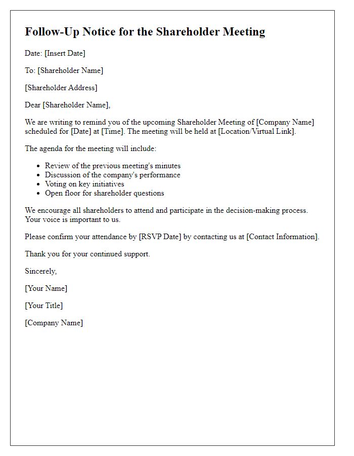 Letter template of Follow-Up Shareholder Meeting Notice