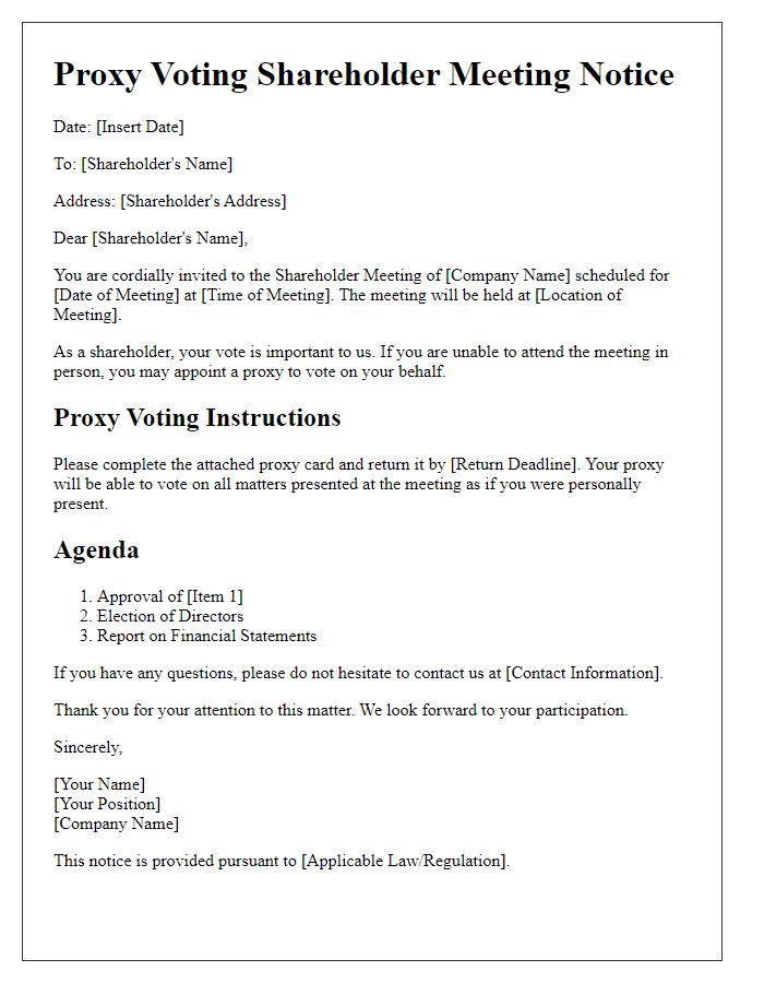 Letter template of Proxy Voting Shareholder Meeting Notice