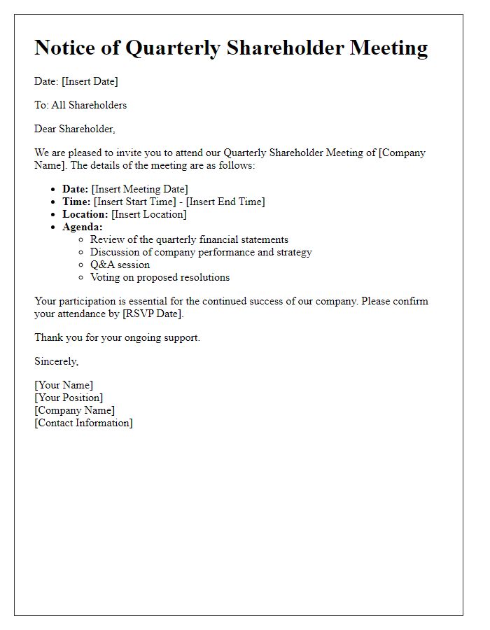 Letter template of Quarterly Shareholder Meeting Notice