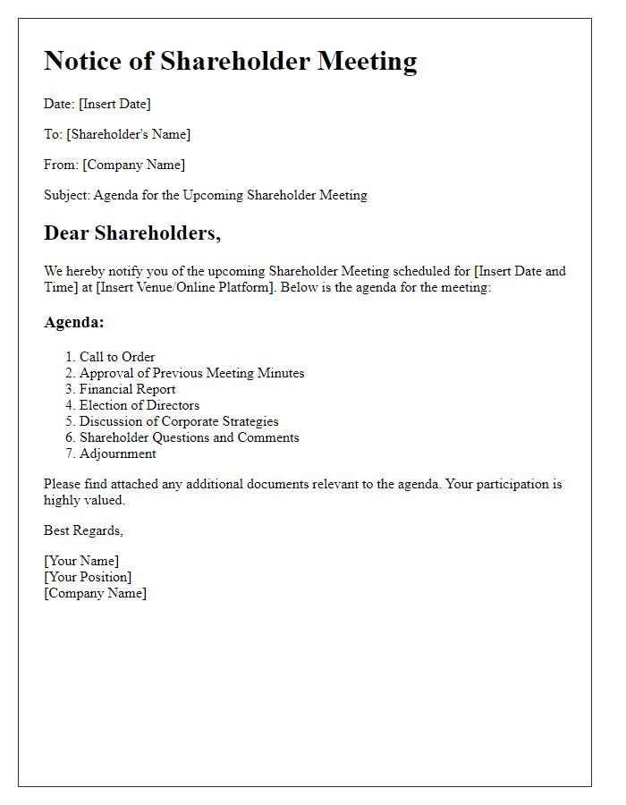 Letter template of Shareholder Meeting Agenda Notice