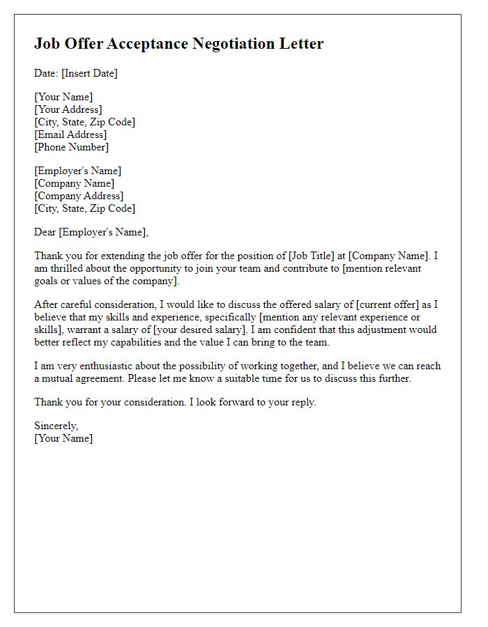 Letter template of negotiation on job offer acceptance