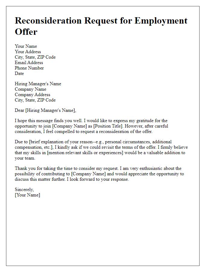 Letter template of reconsideration request for employment offer