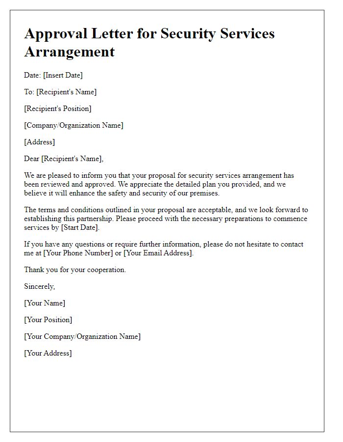 Letter template of approval for security services arrangement