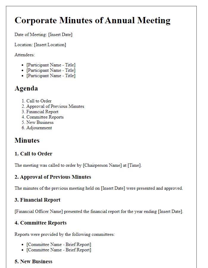 Letter template of corporate minutes for annual meeting documentation