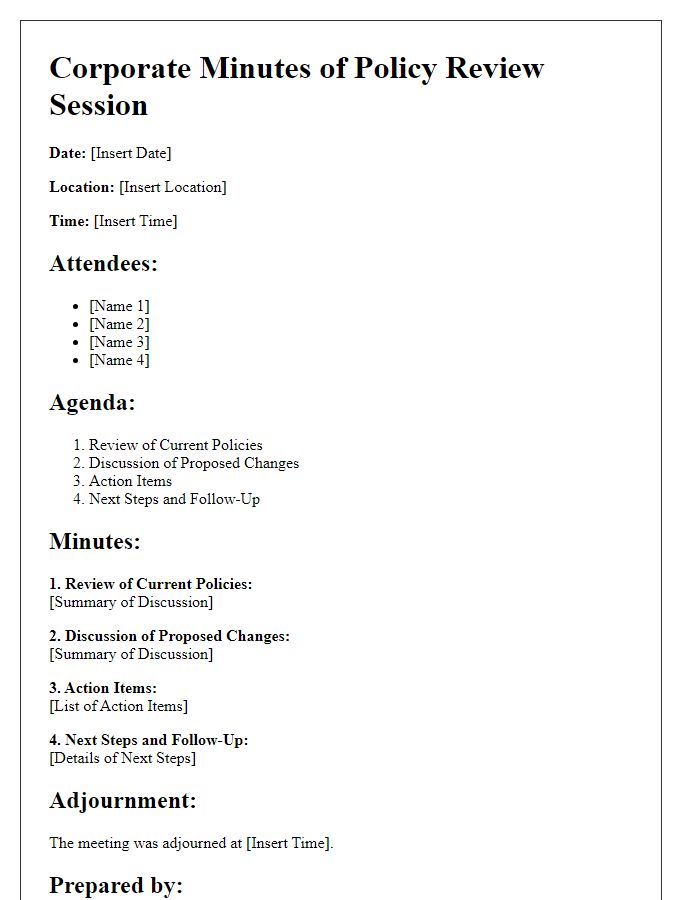 Letter template of corporate minutes for policy review session