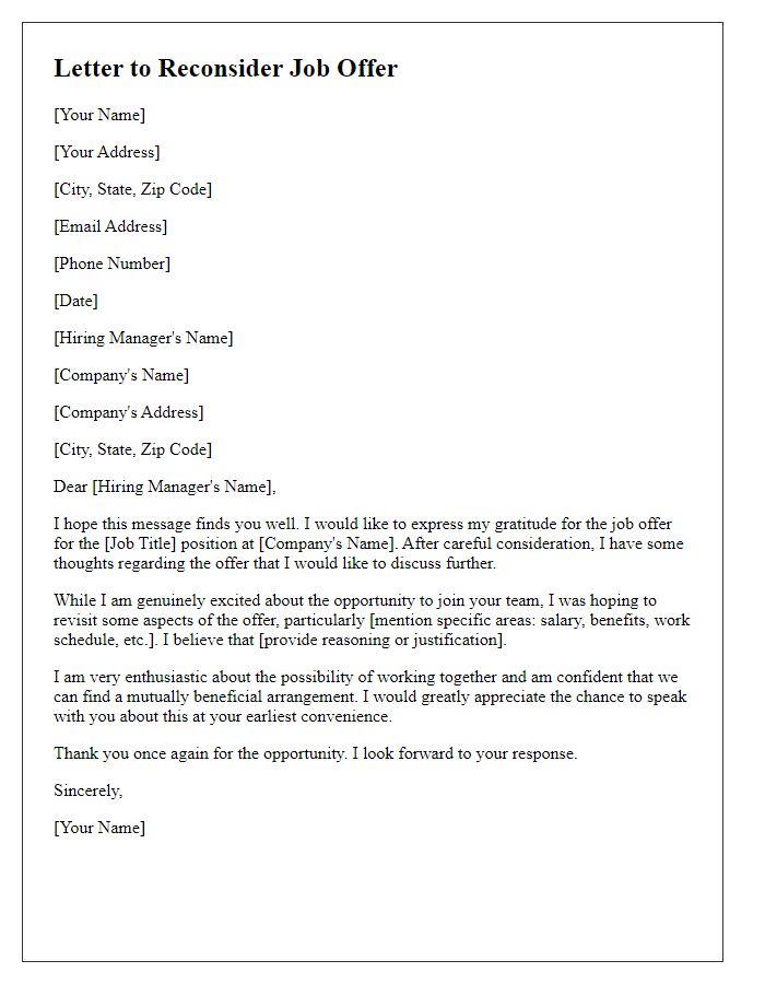 Letter template of expressing desire to reconsider job offer