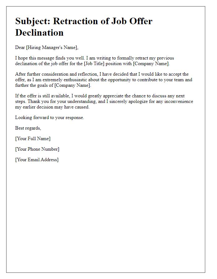 Letter template of job offer declination retraction