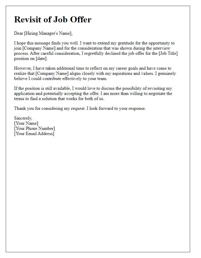 Letter template of revisiting job offer rejection