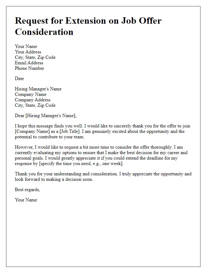 Letter template of solicitation for more time to consider job offer