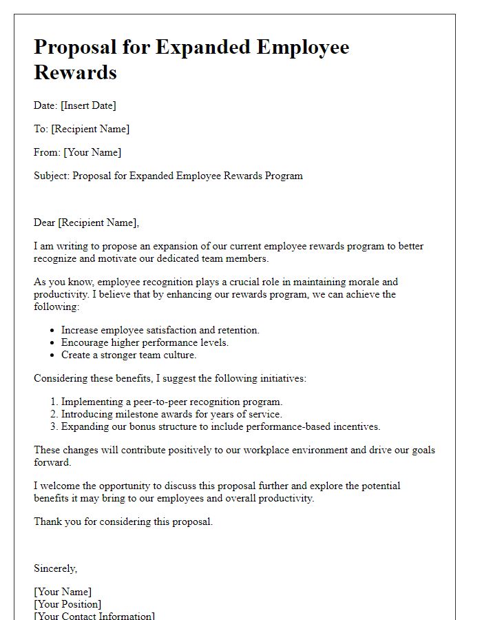 Letter template of proposal for expanded employee rewards.