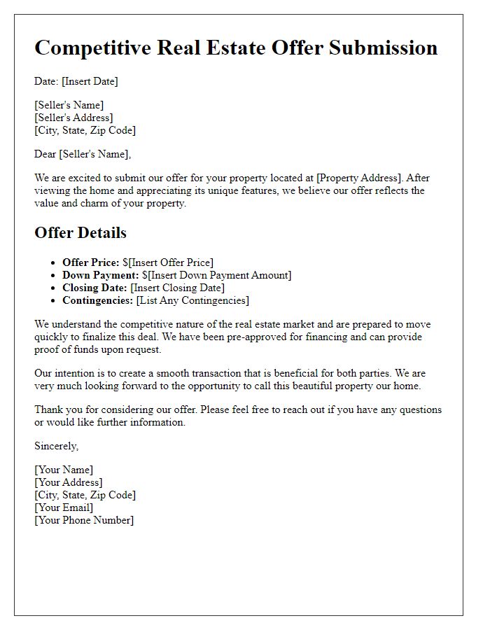 Letter template of competitive real estate offer submission