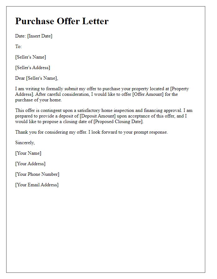 Letter template of concise real estate purchase offer