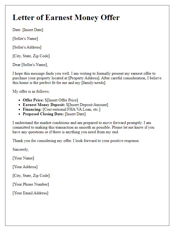 Letter template of earnest real estate buying offer