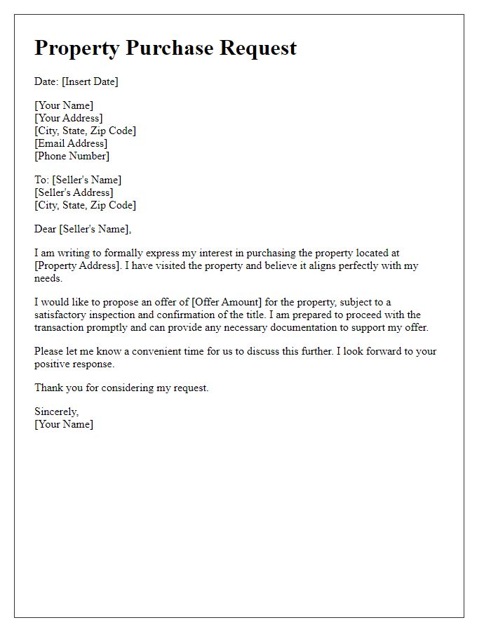 Letter template of straightforward property purchase request