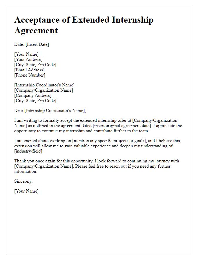 Letter template of Acceptance for Extended Internship Agreement