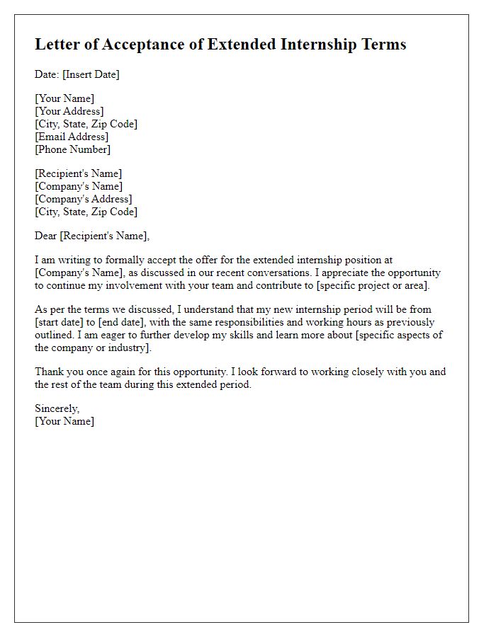 Letter template of Acceptance of Extended Internship Terms