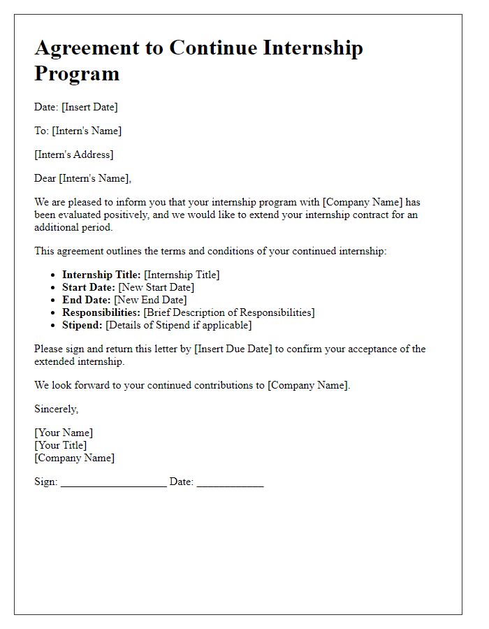 Letter template of Agreement to Continue Internship Program