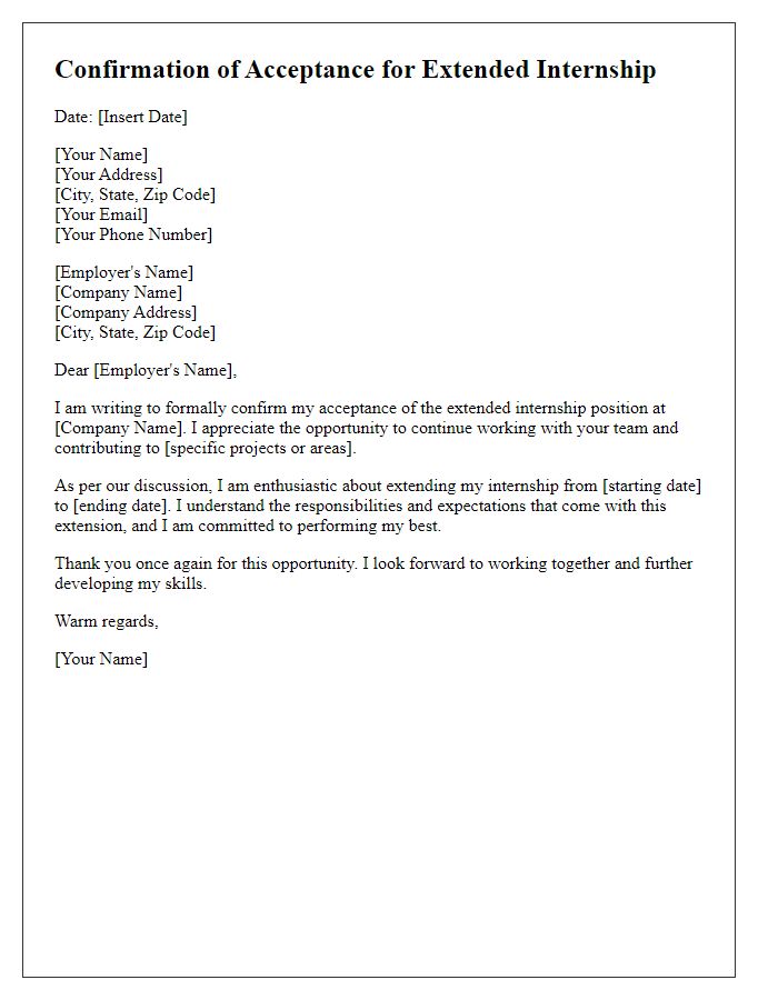 Letter template of Confirmation to Accept Extended Internship