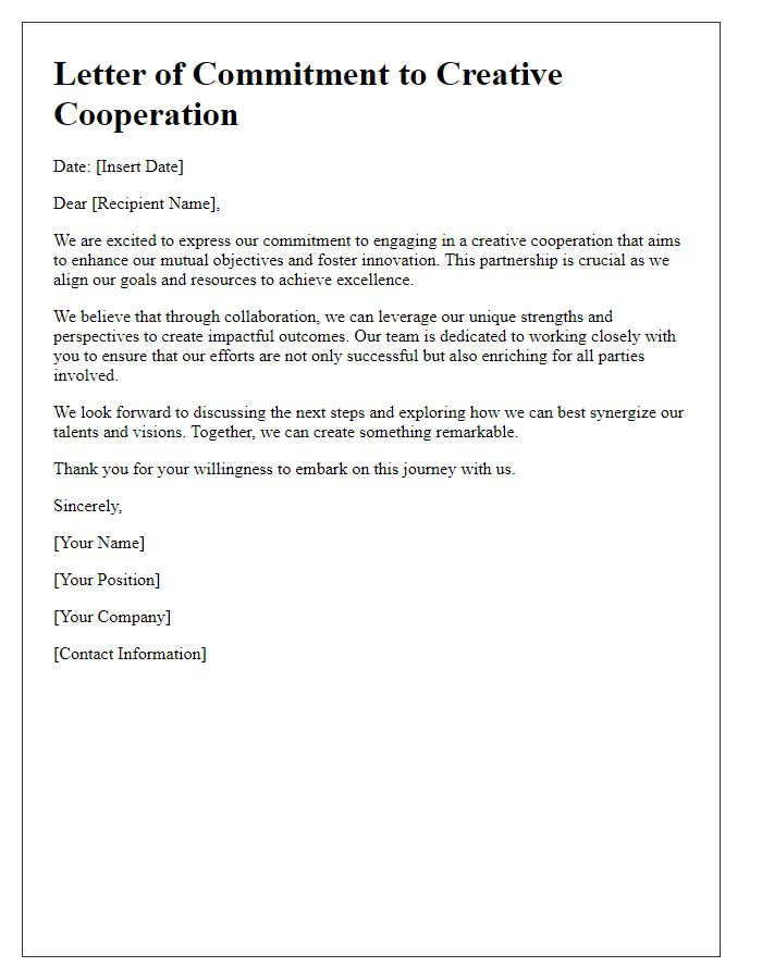 Letter template of commitment to creative cooperation